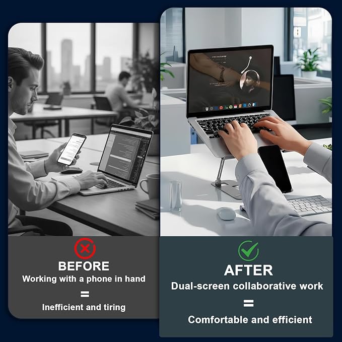 Alloy Steel Laptop Stand, Ergonomic Computer Stand, Desktop Laptop Riser, Compatible with MacBook Air/Pro, Dell, HP, Lenovo and Other 10-18 Inches Laptops, Silver