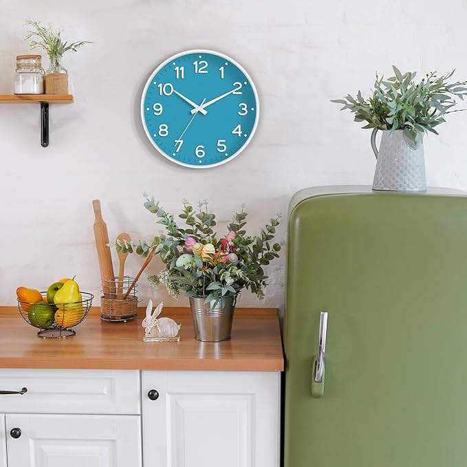 Roymnie Wall Clock, 10 Inch Silent Wall Clocks Battery Operated-Modern Non Ticking Analog Clock Decorative for Kitchen Bedroom Office Bathroom(Blue)