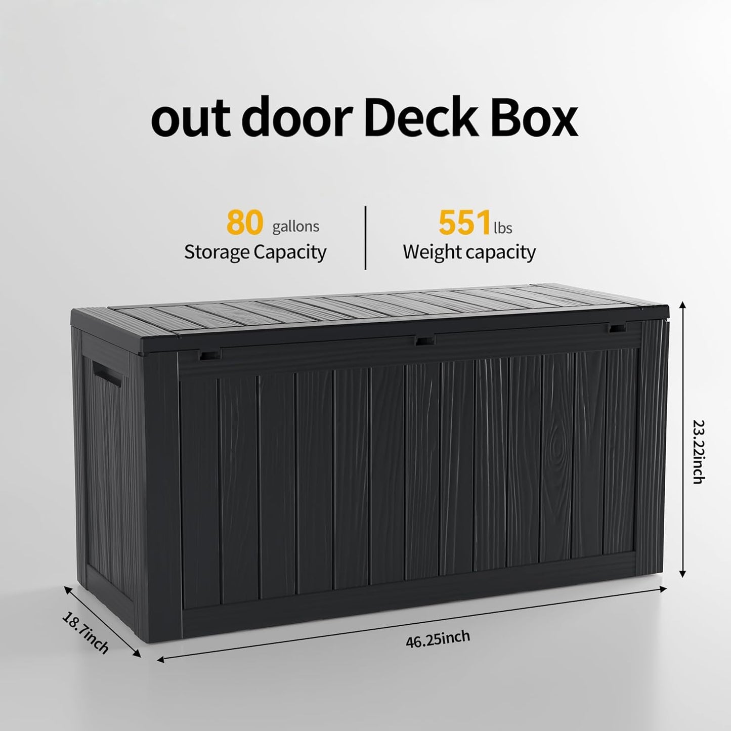 80 Gallon Waterproof Large Resin Deck Box Indoor/Outdoor Lockable Storage Container and Seating for Garden, Pool, and Patio (80 Gallon, Black)