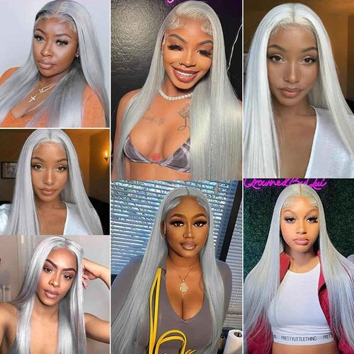 26 28 30 inch Silver Human Hair Bundles Grey Straight Bundles Gray Hair Weave Double Weft Silver Straight Bundle
