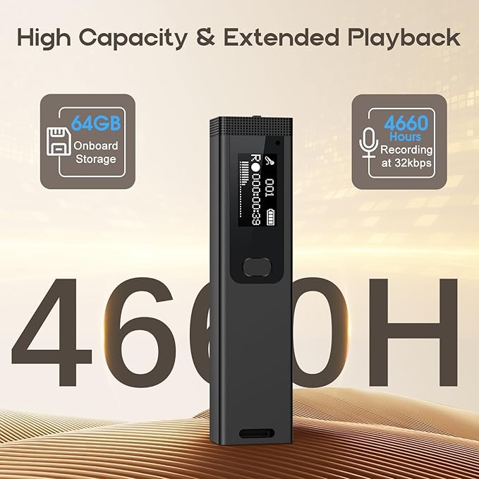 Mini Digital Voice Recorder - 1536Kbps Voice Activated Recorder with Noise Reduction, 64GB Audio Recorder for Lectures Meeting Interviews, Magnetic Tape Recorder Portable Mini with USB, MP3 Player