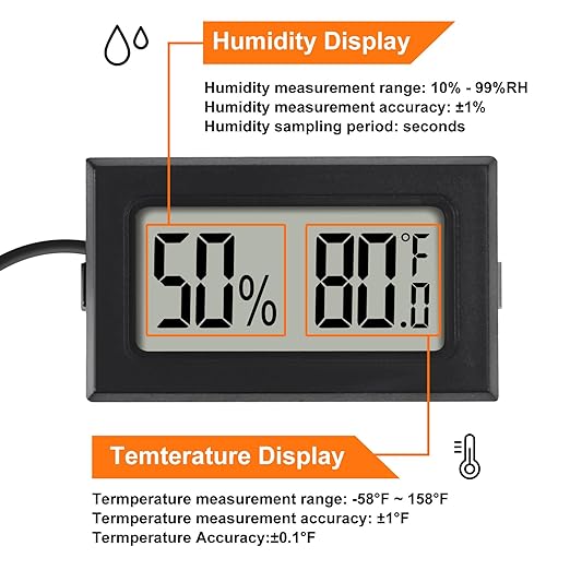 6Pcs Mini Digital Thermometer Hygrometer Gauge Indoor with Probe Sensor LCD Display Meter Temperature Humidity Fahrenheit Meter for Incubator Reptile Plant Tank Garden ℉
