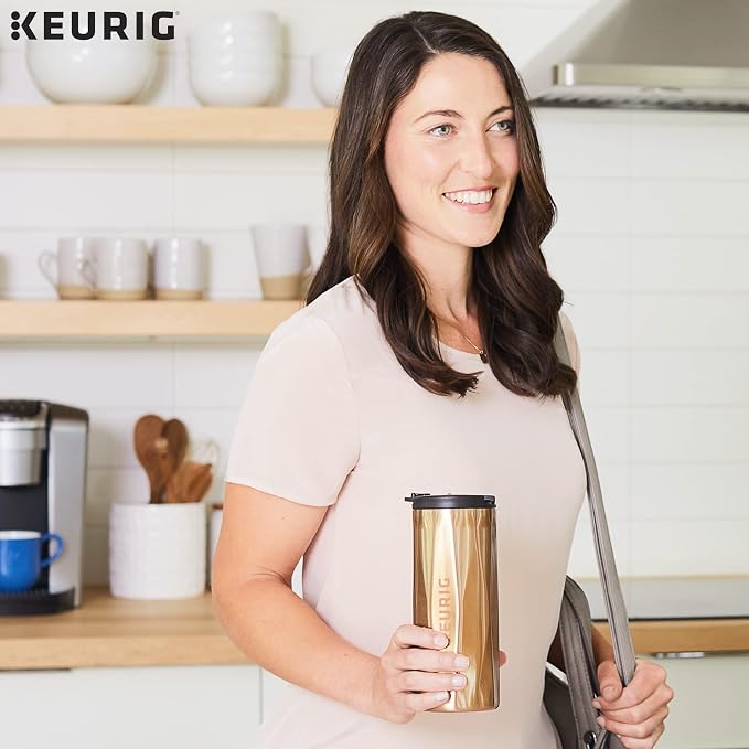Keurig Faceted Stainless Steel Coffee Travel Mug, Fits Under Any Keurig K-Cup Pod Coffee Maker, 14 oz, Copper