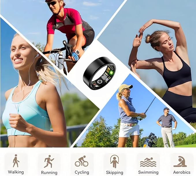 Smart Health Ring, Fitness Tracker with Heart Rate, Blood Oxygen, Blood Pressure, Sleep & Step Monitoring, Waterproof, Compatible with iOS & Android, No Subscription Required (Black, 12)