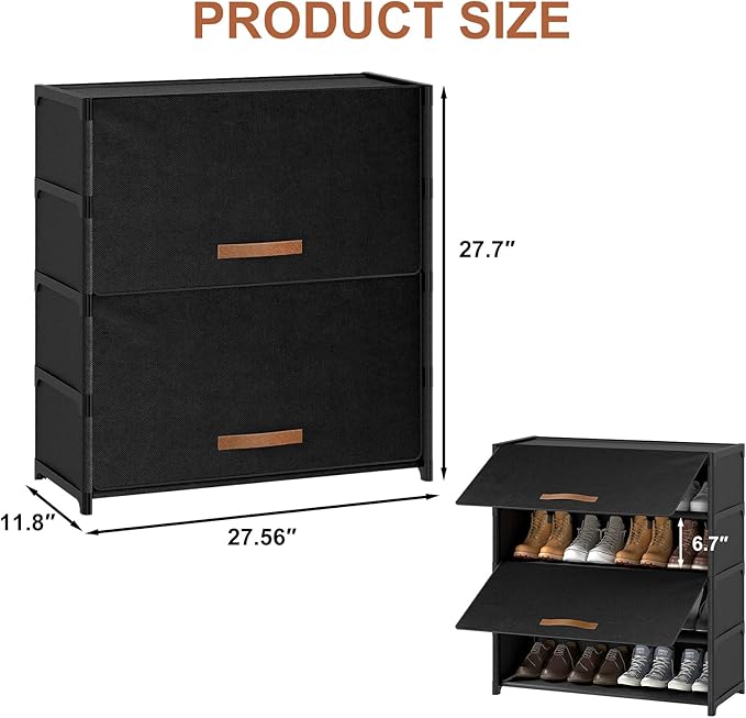 Shoe Rack, 5 Tier Shoe Storage Cabinet with Door 20 Pair Plastic Shoe Shelves Organizer for Closet, Entryway, Hallway, Bedroom, Black