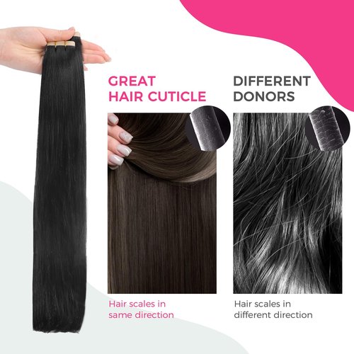 Lashey Tape in Hair Extensions Real Human Hair 100g/pack 40pcs Natural Black Straight Tape in Hair Extensions 18 Inch Invisible Double-Side Tape Ins