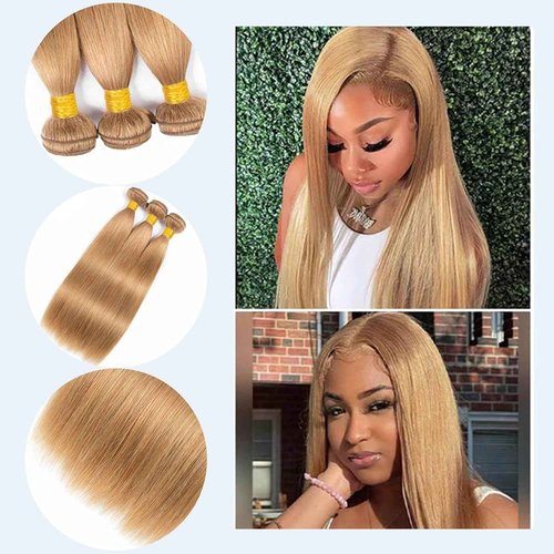 Habiliana Bundles Human Hair 26 28 30 Inch Straight Brown 27 Human Hair Bundles 11A Unprocessed Brazilian Virgin Quick Weave Hair Extensions for Black Women