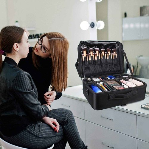 MONSITNA Extra Large Makeup Case 17 Inch Super Large Capacity Travel Makeup Train Case Professional Makeup Artist Case Nail Polish Organizer Storage Box with Two Adjustable Shoulder Strap (Black)