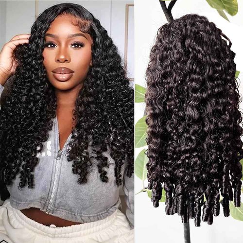 Half Wig Human Hair for Women 14 Inch Burmese Curly Glueless Clip-In Wigs 250% Density 3 IN 1 Half Wigs Flip Over Beginner Friendly Go Drawstring Wig No Glue No Sew Natural Color & Easy Install