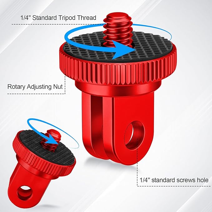 Frienda 4 Pieces Aluminum Camera Tripod Mount Adapter 1/4-20 Conversion Adapter for Tripod Compatible with GoPro Action Cameras and Other Standard 1/4 Accessories(Red)