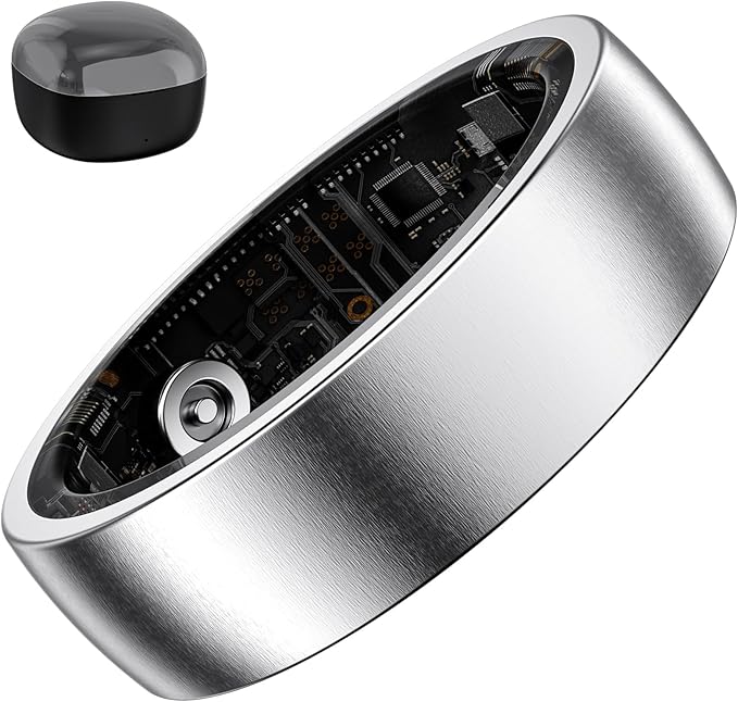 Fitness Tracker Ring for Women Men - Smart Ring with Heart Rate, Blood Oxygen, Sleep Tracker, IP68 Waterproof Activity Tracker (Silver 8)