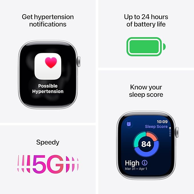 Apple Watch Series 11 [GPS + Cellular 42mm] Smartwatch with Silver Aluminium Case with Purple Fog Sport Band - S/M. Sleep Score, Fitness Tracker, Health Monitoring with AppleCare+ (2 Years)