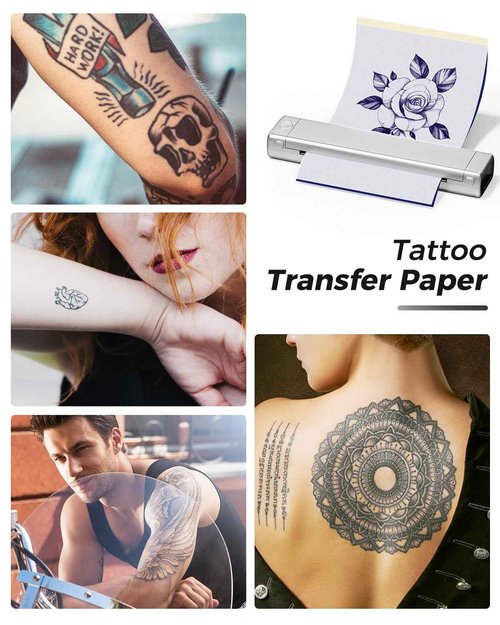 Phomemo M08F Bluetooth Tattoo Stencil Printer & Tattoo Transfer Paper - 45 Sheets A4 Size Portable Stencil Printer for Tattooing, Compatible with Smartphone & PC, Silver