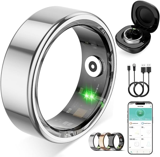Smart Ring for Women Men,No Subscription Fee,Fitness Tracker Ring with Heart Rate, Sleep Monitoring, Blood Oxygen, Step Counting for iOS and Android, Waterproof(Silver, 9)