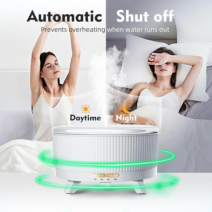 500ML Large Capacity Essential Oil Diffuser, Ultrasonic Aromatherapy Diffuser with 7 Color LED Lights with Remote Control, Cool Mist Humidifier, Timed Mist, Auto Shut-Off (Pure White)