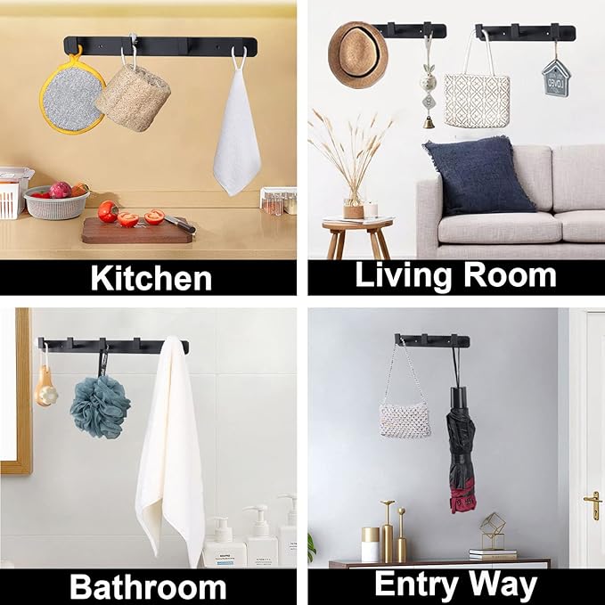 Coat Rack, Heavy Duty Stainless Steel 3 Tri Coat Hook Hanger, Wall Mounted Wall Hooks, Rustic Clothes Hook/Key Hook Rail for Bathroom Kitchen Entryway(2 Pack, 3 Hook Black)