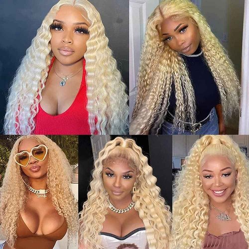 Habiliana Human Hair Bundles 26 28 30 Inch Blonde 613 Deep Wave Bundles Human Hair 100% Unprocessed Soft Sewn In with Double Drown Weft for Black Women