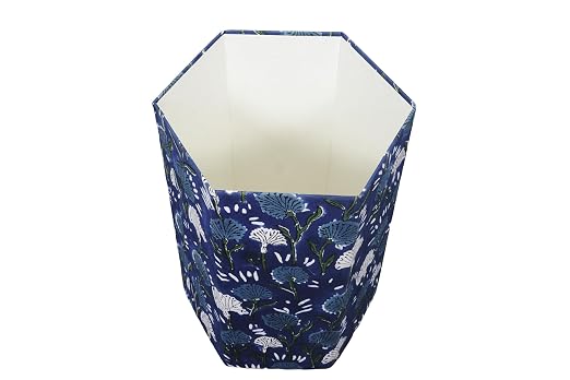 Generic 3.3 Gallon Cotton Hand Block Printed Paper Waste Basket |Small Decorative Trash Can for Housewarming Gifts in Living Room, Bedroom, Bathroom | Eco-Friendly, Plastic-Free (1, BLUE FLOWAR)