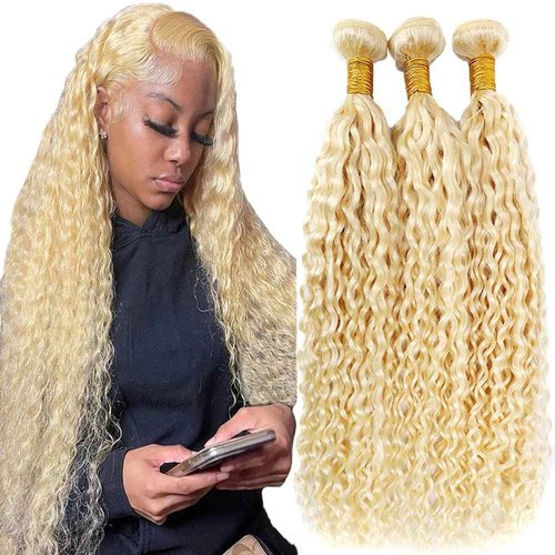 Habiliana Human Hair Bundles 20 22 24 Inch Blonde 613 Deep Wave Bundles Human Hair 100% Unprocessed Soft Sewn In with Double Drown Weft for Black Women