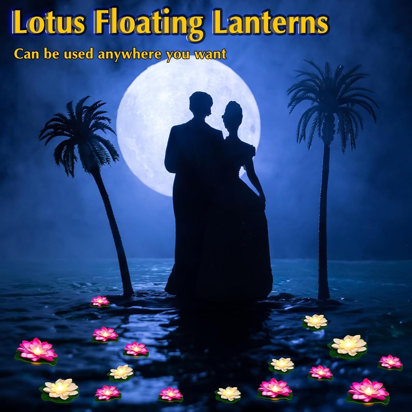 Liliful 24 Pcs Diwali Lotus Decoration Pool Floating Lights, Artificial Flowers Lotus with LED,Lily Pads Water Lantern for Indian Puja Home Decoration(3.94 Inch, 5.91 Inch,White, Pink)