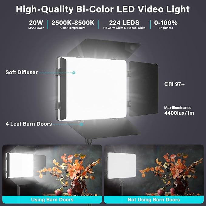 Unicucp 2 Pack Led Video Light Panel Lighting Kit with Barn Doors, 8000mAh Rechargeable Camera Light, 2500K-8500K Photo Light for Outdoor Indoor Photography Video Recording Live Streaming Zoom Calls