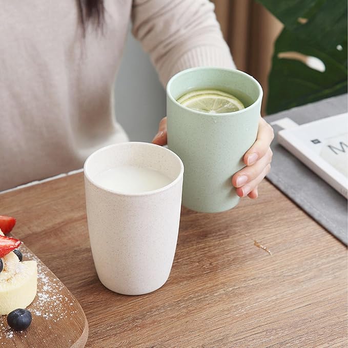 Wheat Straw Cups set of 4, Unbreakable Drinking Cup, Reusable Cups, Dishwasher Safe, 12 oz for Kitchen, Home, Office and Outdoor Use (Dark Green)