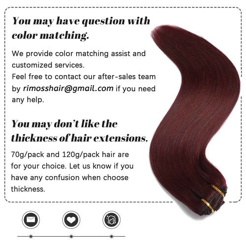 Rimoss Clip in Hair Extensions Real Human Hair - Burgundy Red Color, 24 Inch 7pcs - Soft Remy Human Hair Clip in Hair Extensions Straight for Women (#99J 24 Inch)