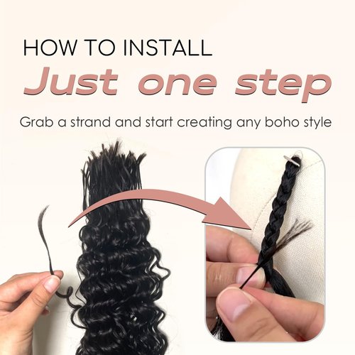 Pre-Divided Deep Wave Human Braiding Hair for Boho Braids Bulk Hair Pre-stretched Human Braiding Hair Deep Wave For Black Women (Natural Black, 22 Inch - 320 Roots/120g)