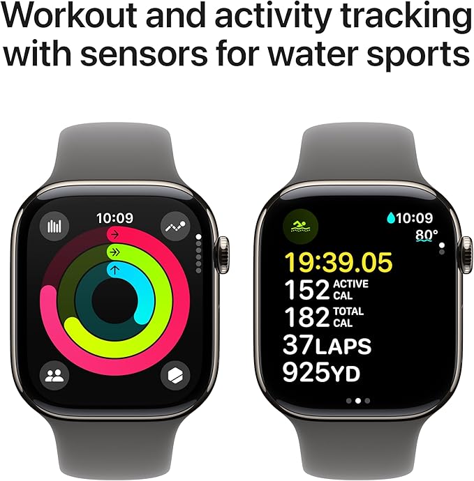 Apple Watch Series 10 [GPS + Cellular 46mm] with Natural Titanium Case with Stone Gray Sport Band - M/L. Fitness Tracker, ECG App, Always-On Retina Display, Water Resistant with AppleCare+ (2 Years)