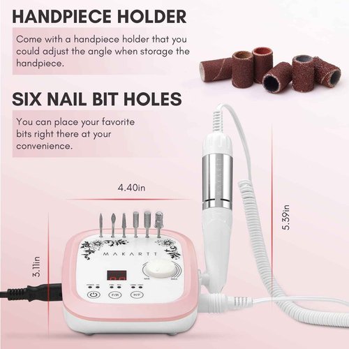 Makartt Nail Drill Bits, 10Pcs Dimond Sanding Bit Set Bundle With Genesie Nail Drill Professional 35000RPM Electric Nail File Machine