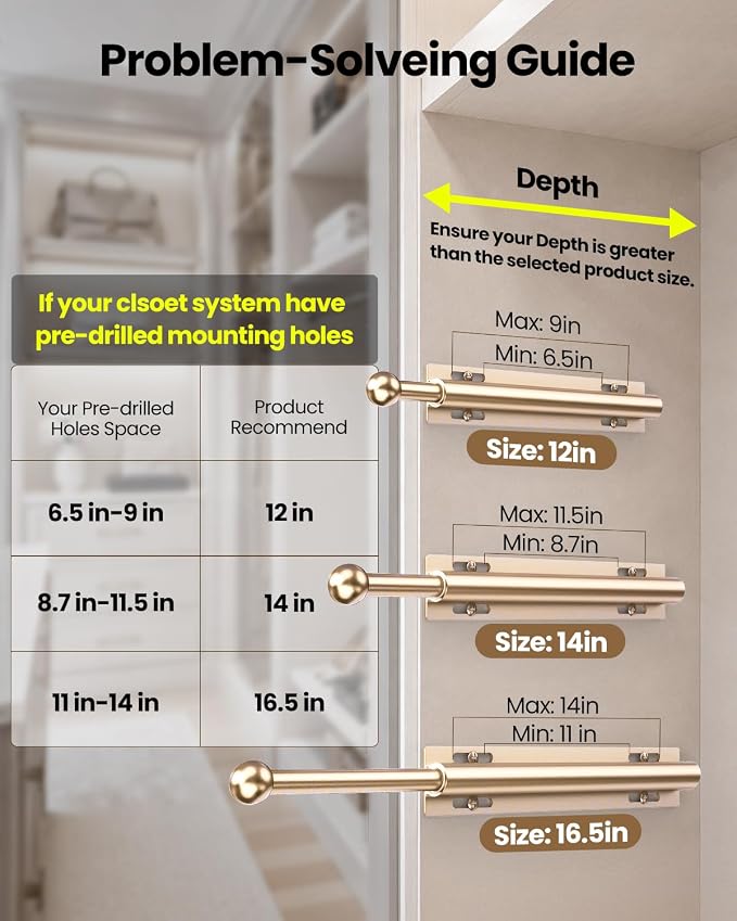 Supforce 16.5" Valet Rod for Closet Pull Out, Retractable Slide Out Valet Rod Closet Organization, Aluminum Valet Clothing Hanger Rods Perfect for Suits, Dresses & Freshly Pressed Clothes, Gold