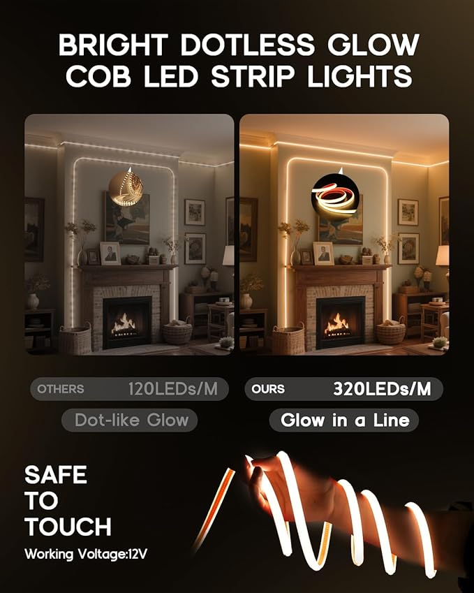 COB LED Strip Lights Blue Light,12V 16.4ft IP67 Waterproof High CRI 95Ra+ Super Bright,Flexible Boat Lights for Fishing Night Outdoor Bathroom Swimming Pool(Power Supply Not Included)
