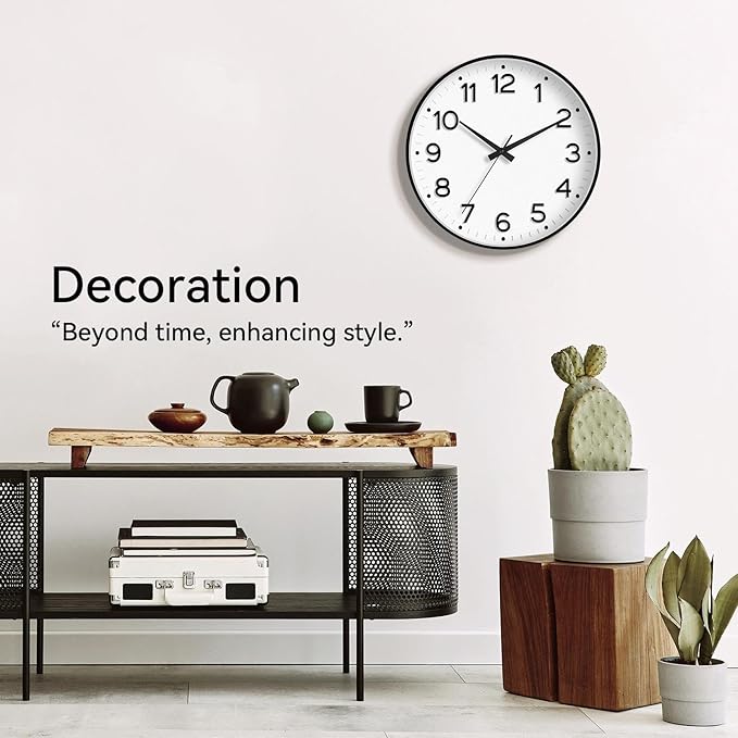 Roymnie Wall Clock 10 Inch Silent Wall Clocks Battery Operated-Modern Non Ticking Analog Clock Decorative for Kitchen Bedroom Office (Black)