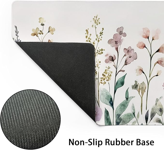 Floral Desk Mat Large Extend Mouse Pad XXL Beige Boho Desk Pad 35.4x15.7 Inch Cute Minimalist Flowers Mouse Pads Flowers Esthetics Computer Laptop Mouse Mat Non-Slip for Home Office Desktop Decor
