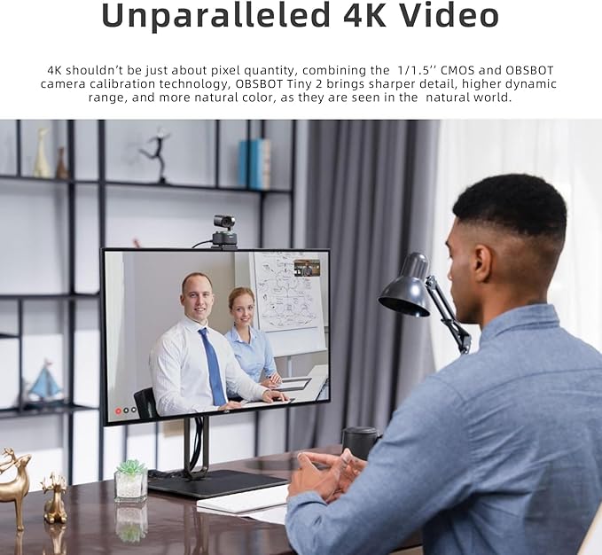 OBSBOT Tiny 2 AI-Powered PTZ 4K Webcam 1/1.5" CMOS 4X Faster Focusing USB 3.0 10x Faster Data Transmission Voice Control, W Table Mini Tripod