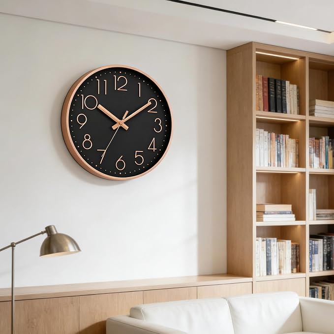 DAXSMY Wall Clock - 8 Inch Silent Non-Ticking Modern 3D Wall Clocks Battery Operated - Decorative Clock for Kitchen, Home Office, Bathroom, Bedroom(Black)