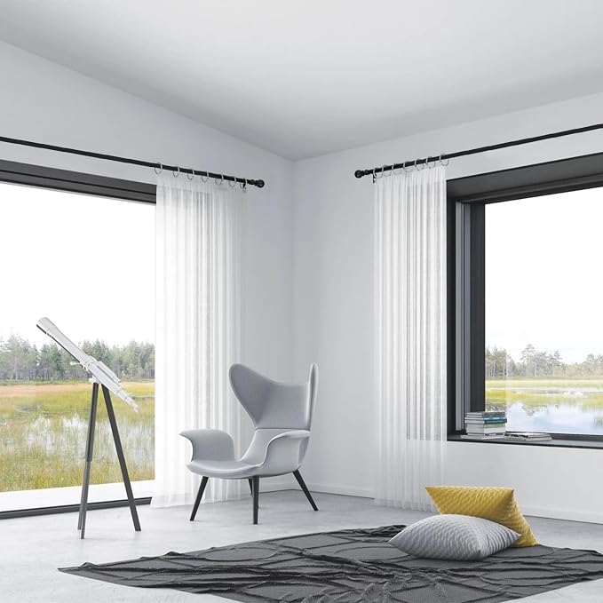 Thestoa Curtain Rods for Windows 48 to 84-92 inch, 5/8" Matte Black Curtain Rod, Stainless Steel Small Curtain Rods for Bedroom, Living Room,Kitchen,Farmhouse, Outdoor Curtain rod Black
