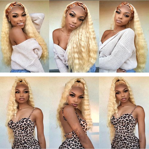 Habiliana Human Hair Bundles 14 16 18 Inch Blonde 613 Deep Wave Bundles Human Hair 100% Unprocessed Soft Sewn In with Double Drown Weft for Black Women