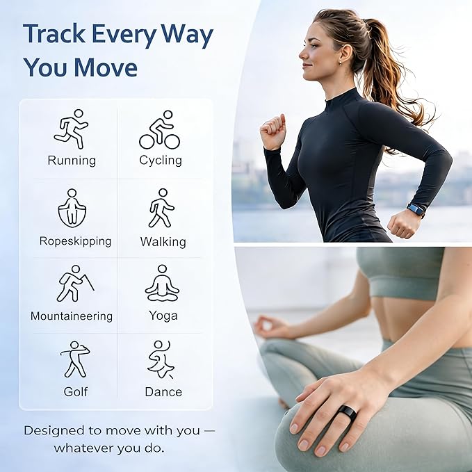 Smart Ring Health & Fitness Tracker for Men & Women, Heart Rate, SPO₂, Sleep & Activity Monitoring, IP68 Waterproof, Long Battery Life, Family Care Mode, No Subscription Fee (Black, 13)