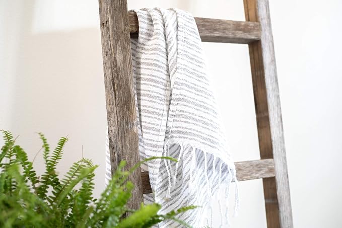 BarnwoodUSA Rustic Farmhouse Decorative Ladder - Our 47 inch Ladder can be Mounted Horizontally or Vertically and is Crafted from Upcycled Wood | No Assembly Required | Weathered Gray