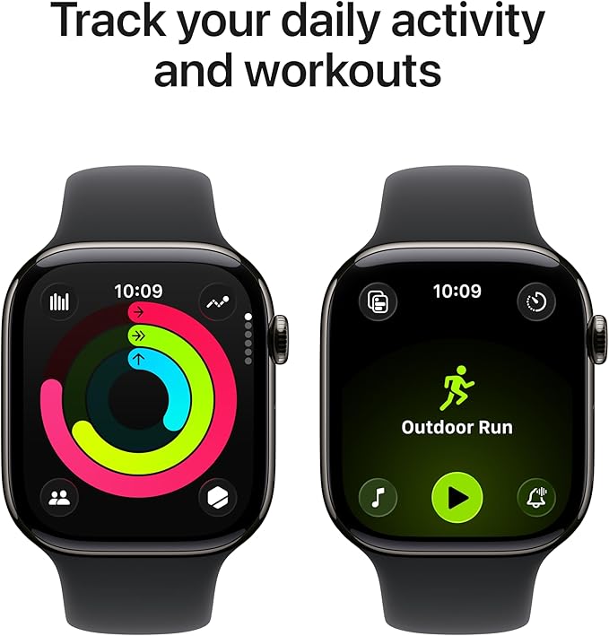 Apple Watch Series 11 [GPS + Cellular 46mm] Smartwatch with Slate Titanium Case with Black Sport Band - M/L. Sleep Score, Fitness Tracker, Health Monitoring, Always-On Display, Water Resistant