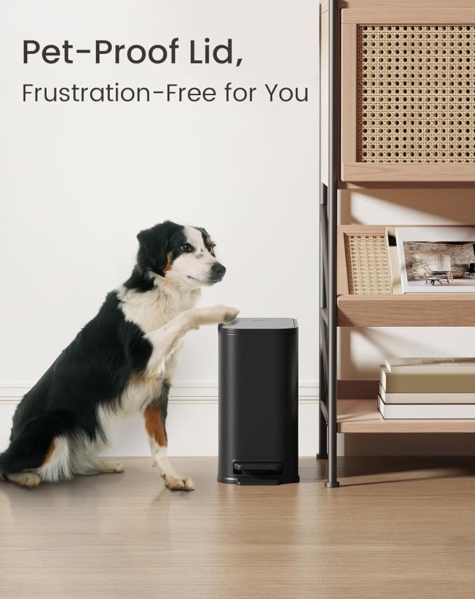 Cesun Small Bathroom Trash Can with Lid Soft Close, Step Pedal, 5 Liter / 1.3 Gallon Stainless Steel Garbage Can with Removable Inner Bucket, Waste Basket for Bathroom, Bedroom (Matte Black)