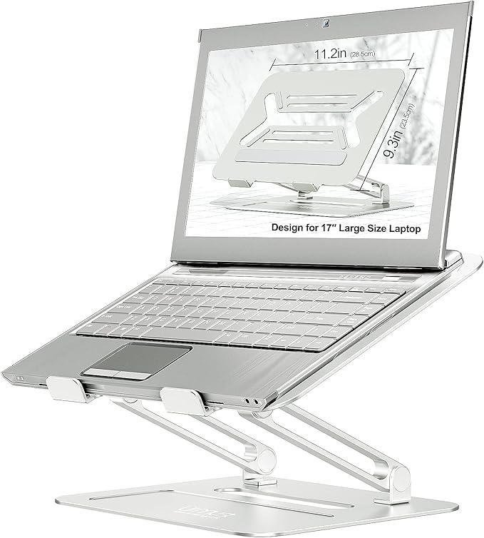 Urmust Adjustable Laptop Stand for Desk Aluminum Computer Stand for Laptop Riser Holder Notebook Stand Compatible with MacBook Air Pro Ultrabook All Laptops 11-17 inch (Silver)