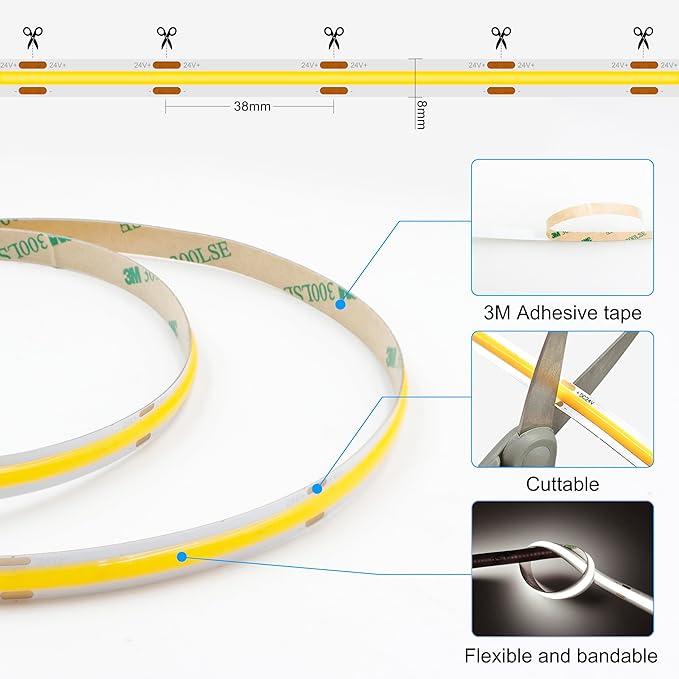 AXMOTUT COB LED Strip Light with Remote, Dimmable 32.8FT/10M Flexible High Density LED Light,4000K Natural White 3200LEDs Super Bright LED Light Strip CRI 90+ for Bedroom,Kitchen,DIY Home Decoration