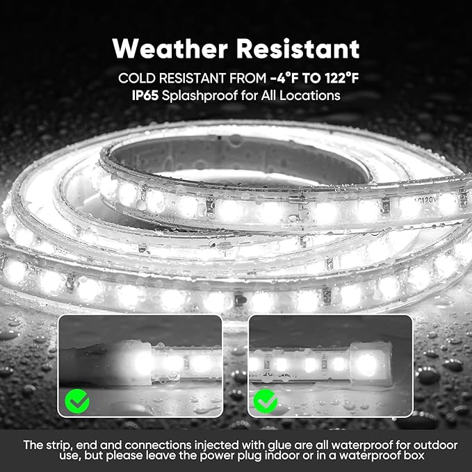 Shine Decor LED Strip Light Super Bright 16000LM, Plug&Play 120V Driverless Easy Wiring, Flicker Free Weatherproof for Outdoor Indoor, Min. 3.9” Cuttable Stickable, 6000K Cool White 65FT ETL Listed