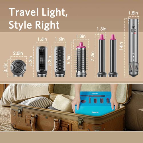 Hair Dryer Brush 6 in 1 Hair Styler, Jolitoi Air Styler with 110,000 RPM High-Speed Negative Ionic Hair Dryer, Auto Wrap Curler, Blow Dryer Brush for Volumize, Straight, Wavy, Curly (Dark Grey)