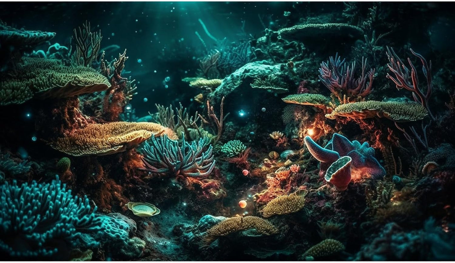Aquarium Background Colorful Picturesque Coral Reef Terrarium Background Tropical Sea Various Hard Corals Underwater Landscape Fish Tank Backdrop Aquarium Poster Background Vinyl 24x16in