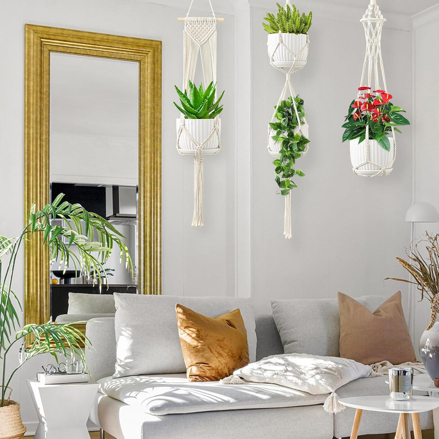 Macrame Plant Hangers, 6Pack Hanging Planters for Indoor Plants w/ 6 Set Hangers Kit Handmade Macromay Plant Hangers Indoor Flower Pots Holder Stand for Boho Home Décor (POTS NOT Included)