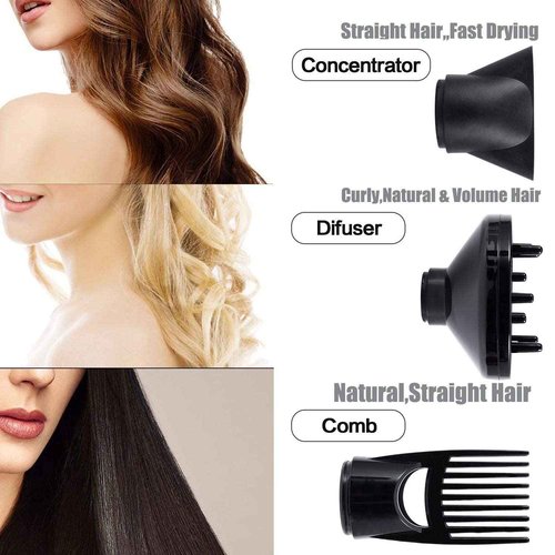 Hair Dryer 1875W, Negative Ionic Fast Dry Low Noise Blow Dryer, Professional Salon Hair Dryers with Diffuser, Concentrator, Styling Pik, 2 Speed and 3 Heat Settings