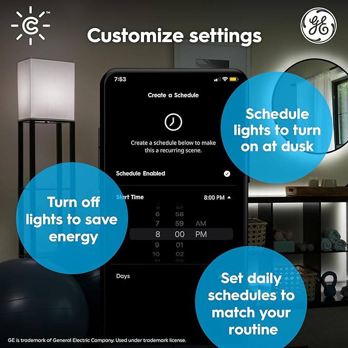 Cync GE Smart LED Light Bulb, ST19 Edison Style, Works with Amazon Alexa and Google Home, WiFi Light, Soft White, 60W Equivalent, (Pack of 4)
